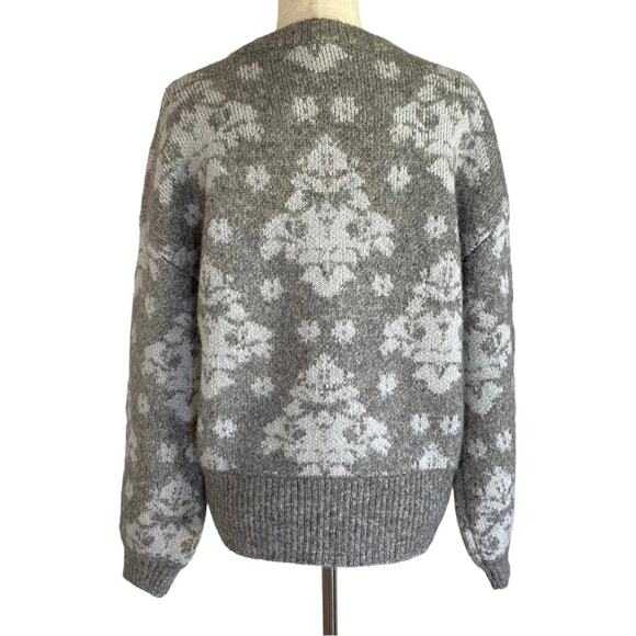 LEWIT Gray Jacquard Print Mohair Wool Blend Pullover Sweater Size Large Balloon - Picture 6 of 9